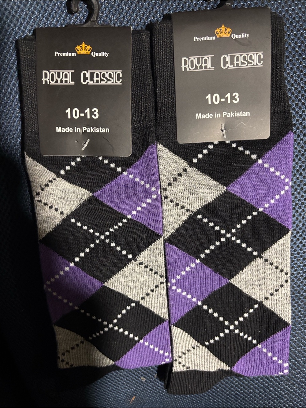 Classic Argyle Dress Socks in Black, Gray & Purple